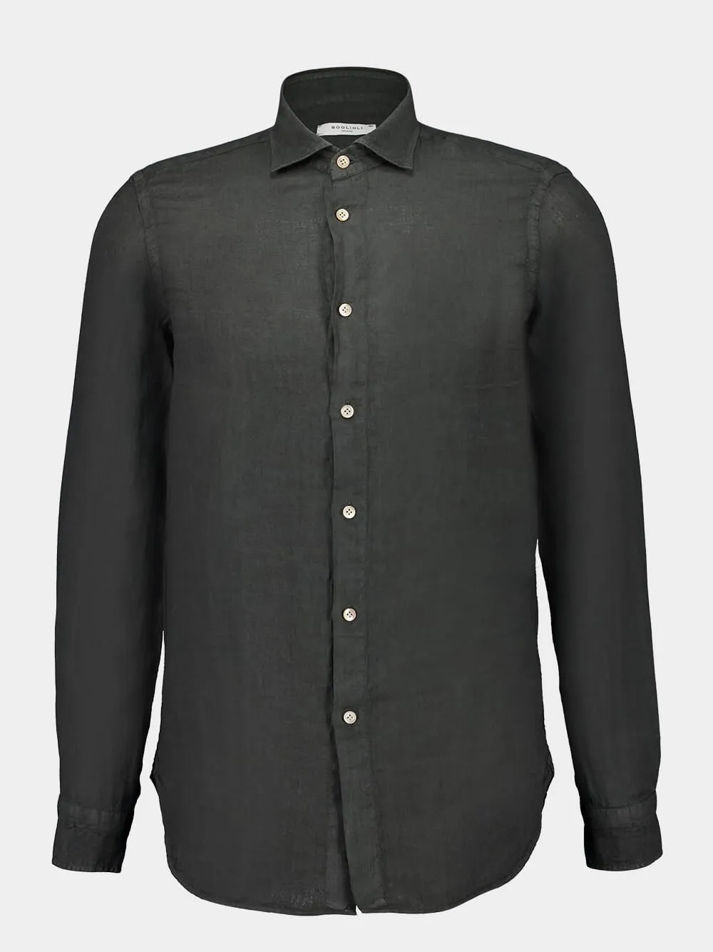 Charcoal Green Regular-Fit Linen Shirt