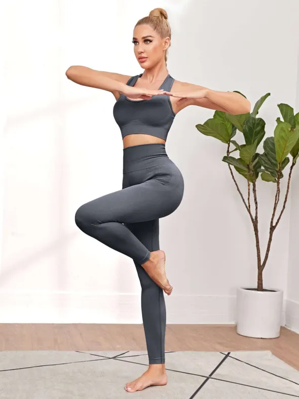 Chaturanga Bra and Legging Set - Dark Gray