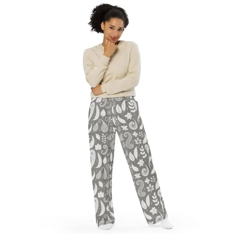 Chic Adjustable Waist Paisley Wide Leg Pajamas