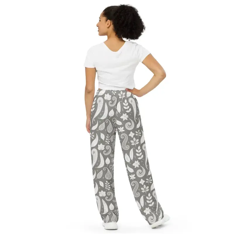 Chic Adjustable Waist Paisley Wide Leg Pajamas