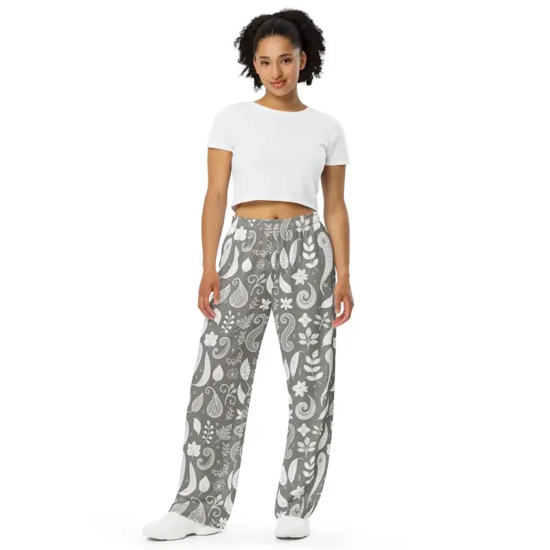 Chic Adjustable Waist Paisley Wide Leg Pajamas