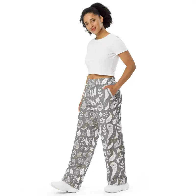 Chic Adjustable Waist Paisley Wide Leg Pajamas