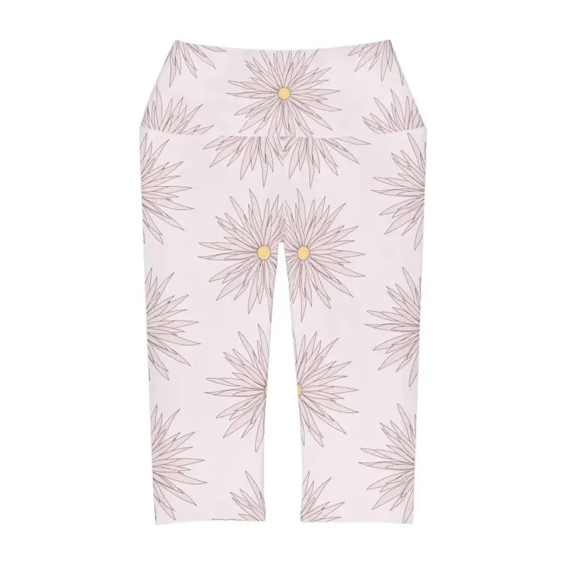 Chic Soft Pink Yoga Capri Leggings Spark Floral Joy