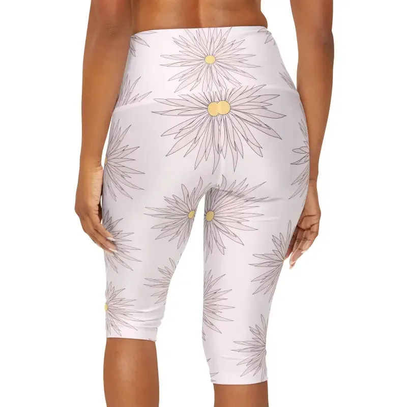 Chic Soft Pink Yoga Capri Leggings Spark Floral Joy