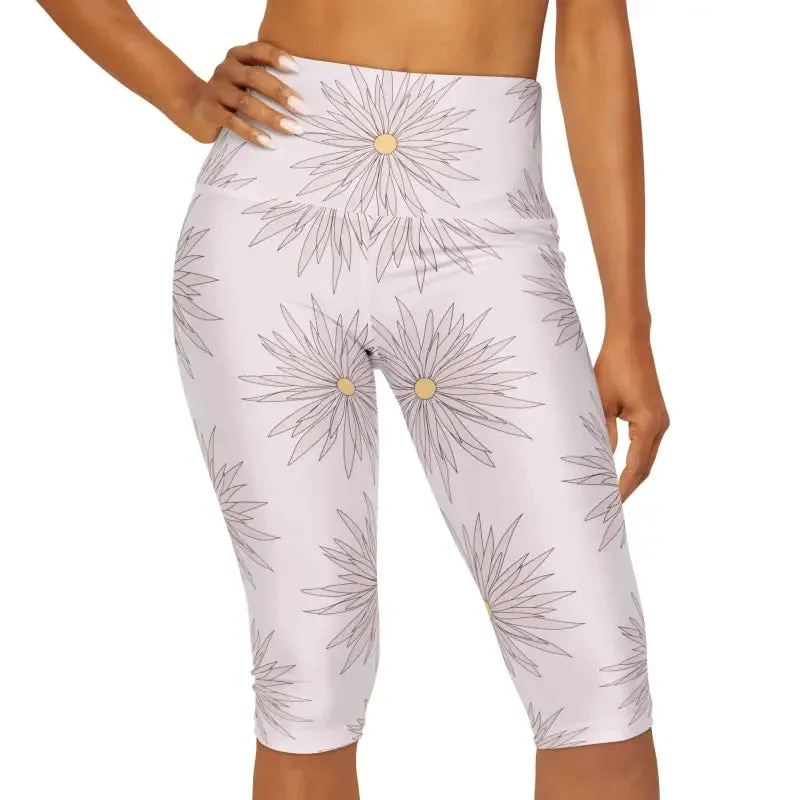 Chic Soft Pink Yoga Capri Leggings Spark Floral Joy