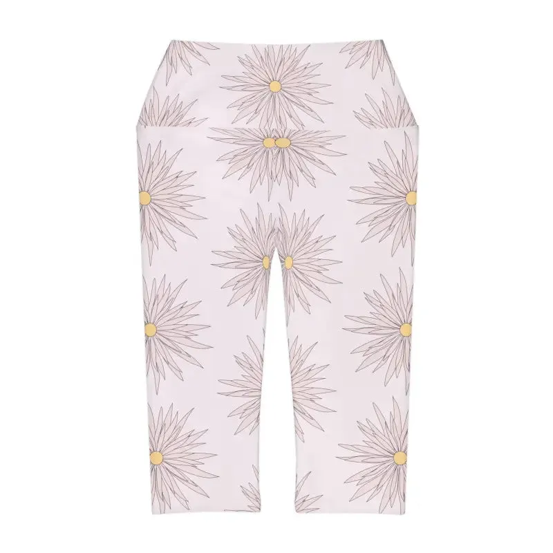 Chic Soft Pink Yoga Capri Leggings Spark Floral Joy