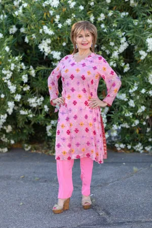 Chiffon Hand Made Embroidery Suit with Silk Pants