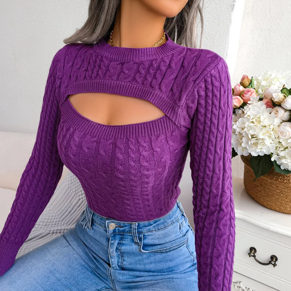 Clash Cable Knit Cutout Long Sleeve Sweater