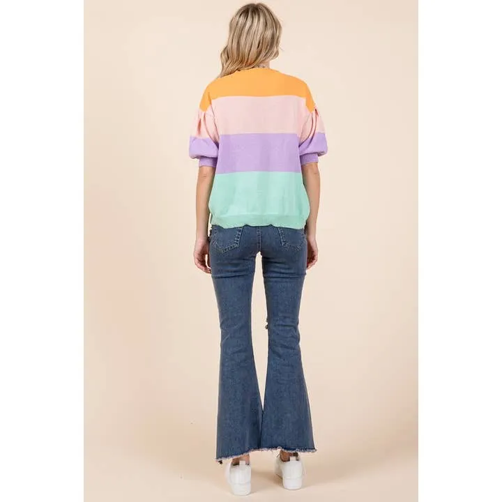 Color Block Short Sleeve Sweater - 20 $25 Sale