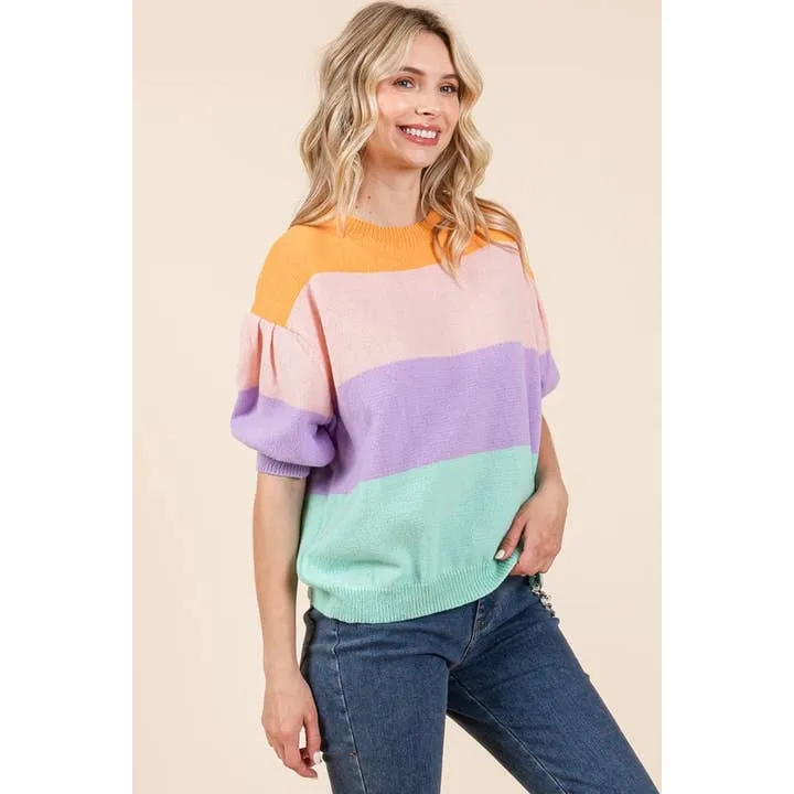Color Block Short Sleeve Sweater - 20 $25 Sale