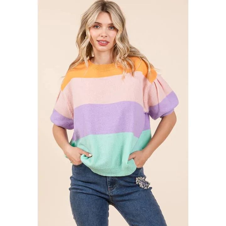 Color Block Short Sleeve Sweater - 20 $25 Sale