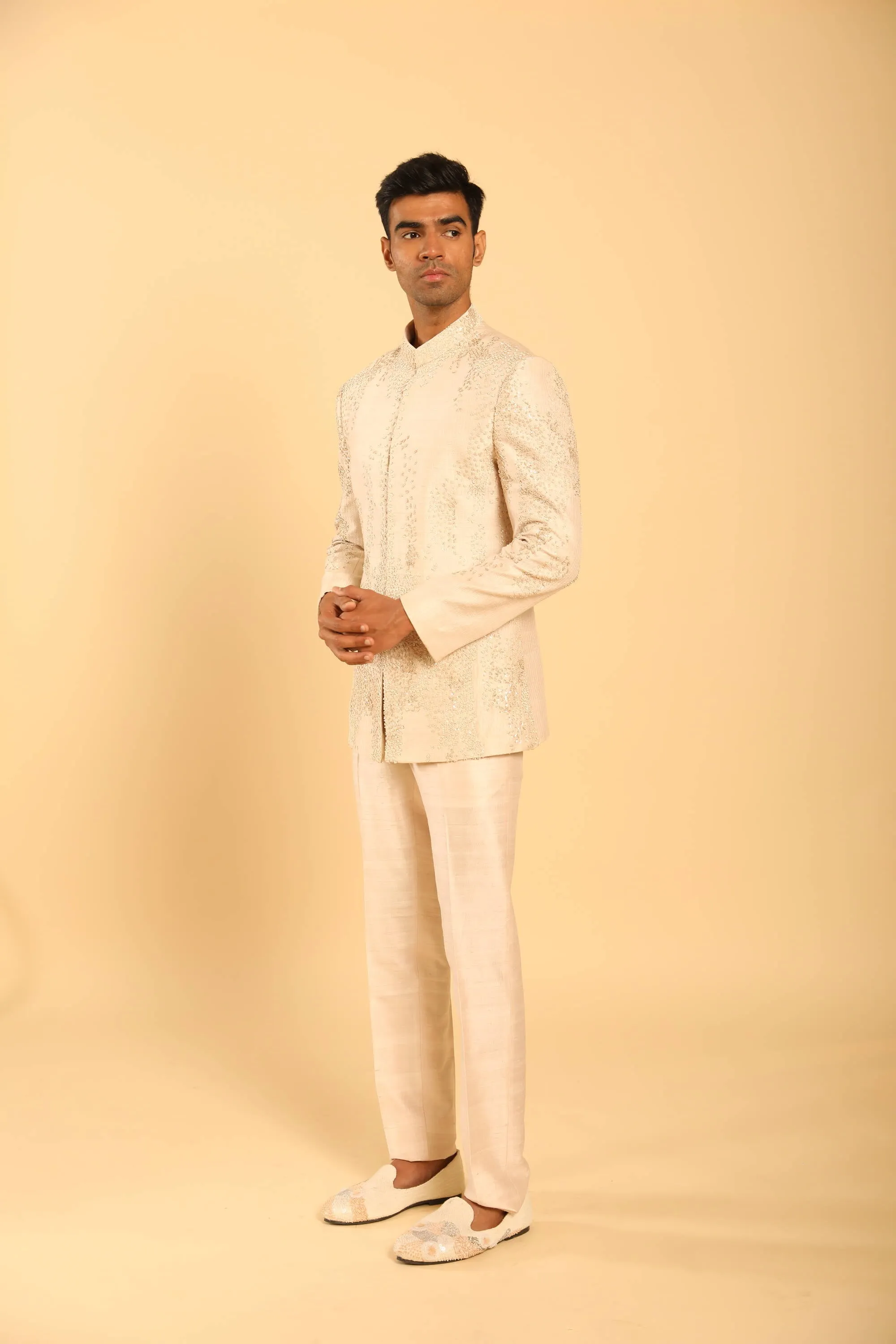 Cream Embroidered Bandhgala