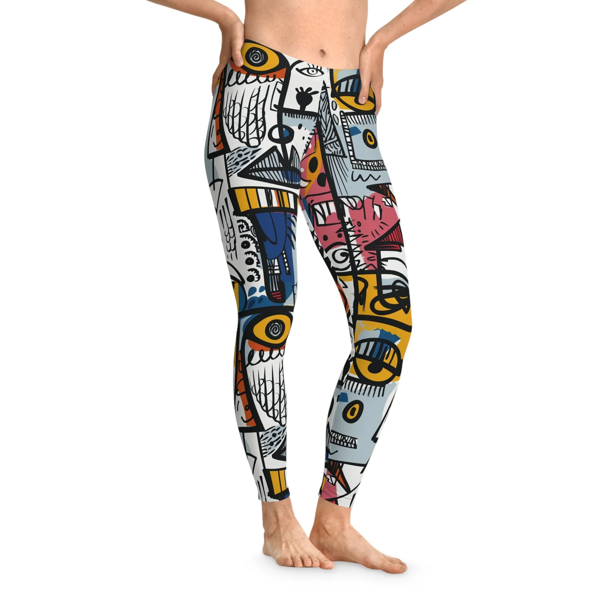 Cubism Vibes Stretchy Leggings for Active Wear & Relaxation