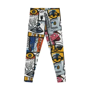 Cubism Vibes Stretchy Leggings for Active Wear & Relaxation