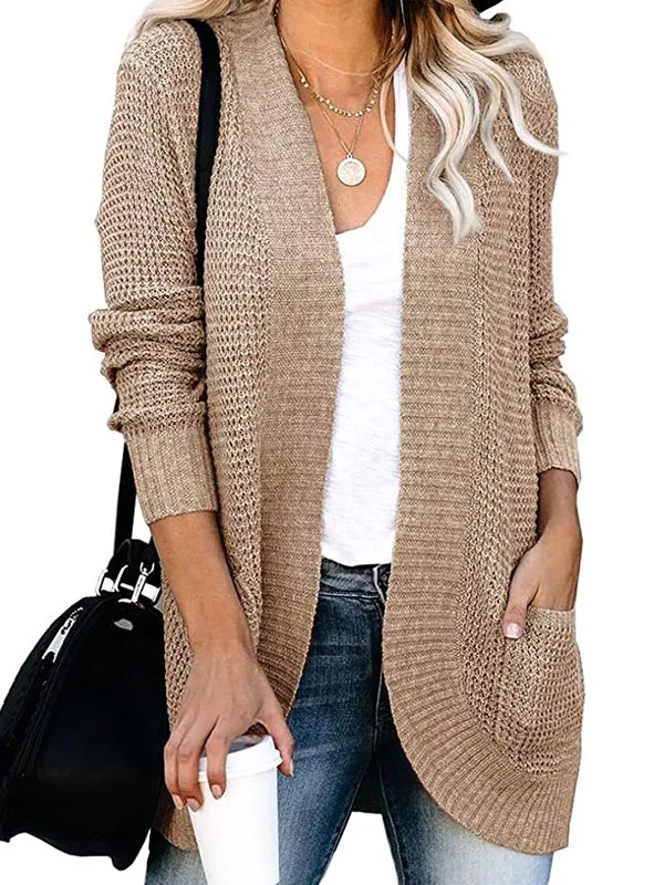 Curved Placket Large Pockets Knit Cardigan