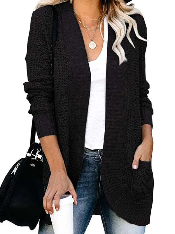 Curved Placket Large Pockets Knit Cardigan