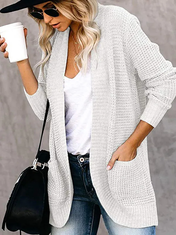 Curved Placket Large Pockets Knit Cardigan