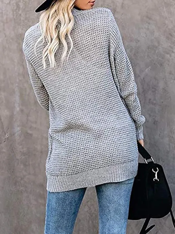 Curved Placket Large Pockets Knit Cardigan