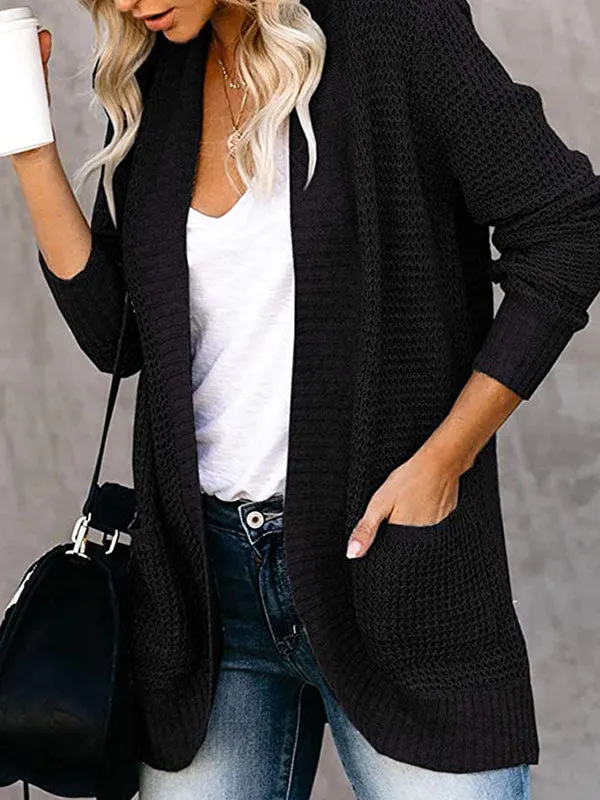 Curved Placket Large Pockets Knit Cardigan