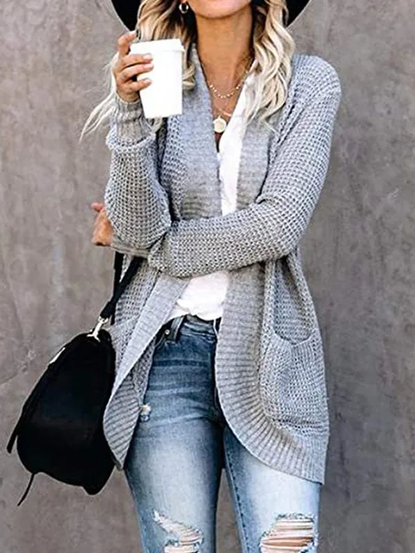 Curved Placket Large Pockets Knit Cardigan