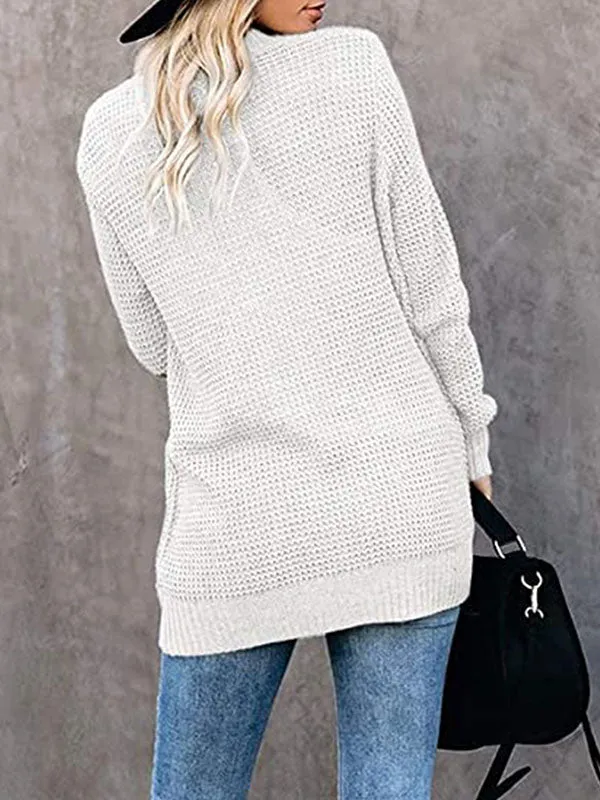 Curved Placket Large Pockets Knit Cardigan