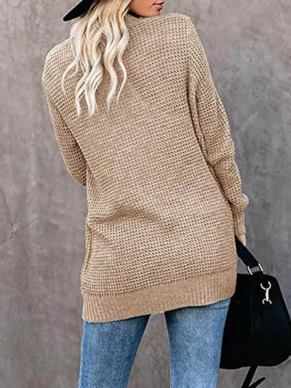 Curved Placket Large Pockets Knit Cardigan