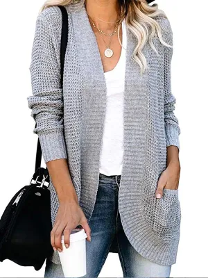 Curved Placket Large Pockets Knit Cardigan