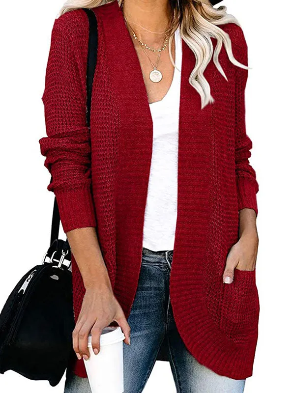 Curved Placket Large Pockets Knit Cardigan