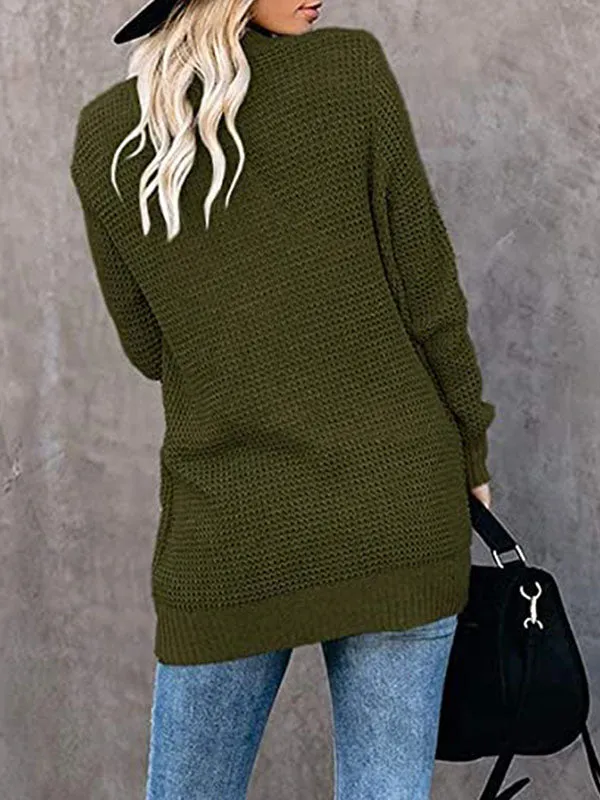 Curved Placket Large Pockets Knit Cardigan