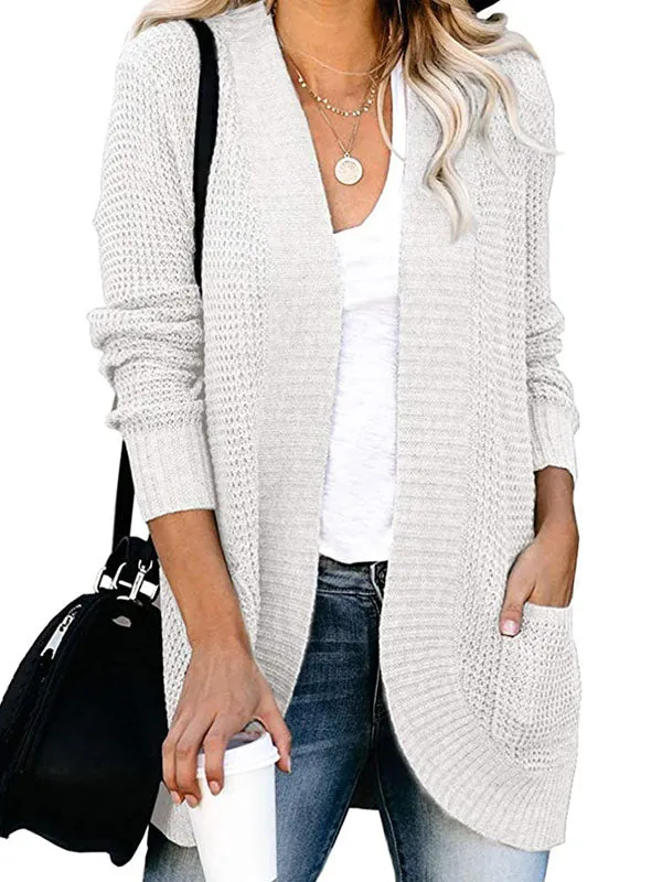 Curved Placket Large Pockets Knit Cardigan