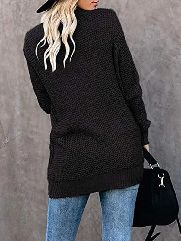 Curved Placket Large Pockets Knit Cardigan