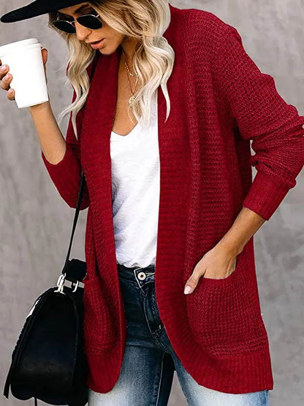 Curved Placket Large Pockets Knit Cardigan