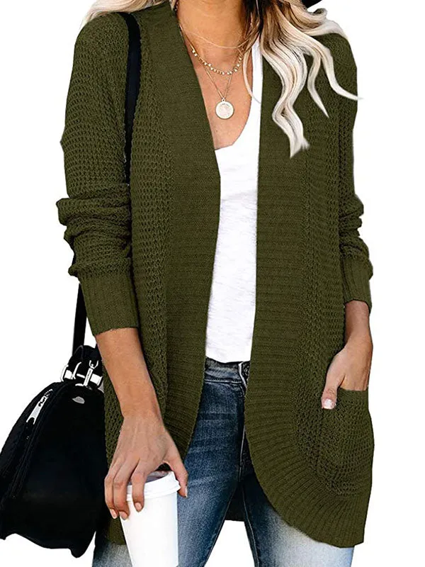 Curved Placket Large Pockets Knit Cardigan