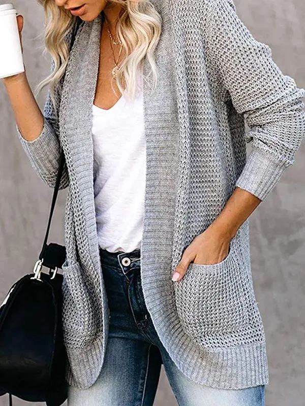 Curved Placket Large Pockets Knit Cardigan