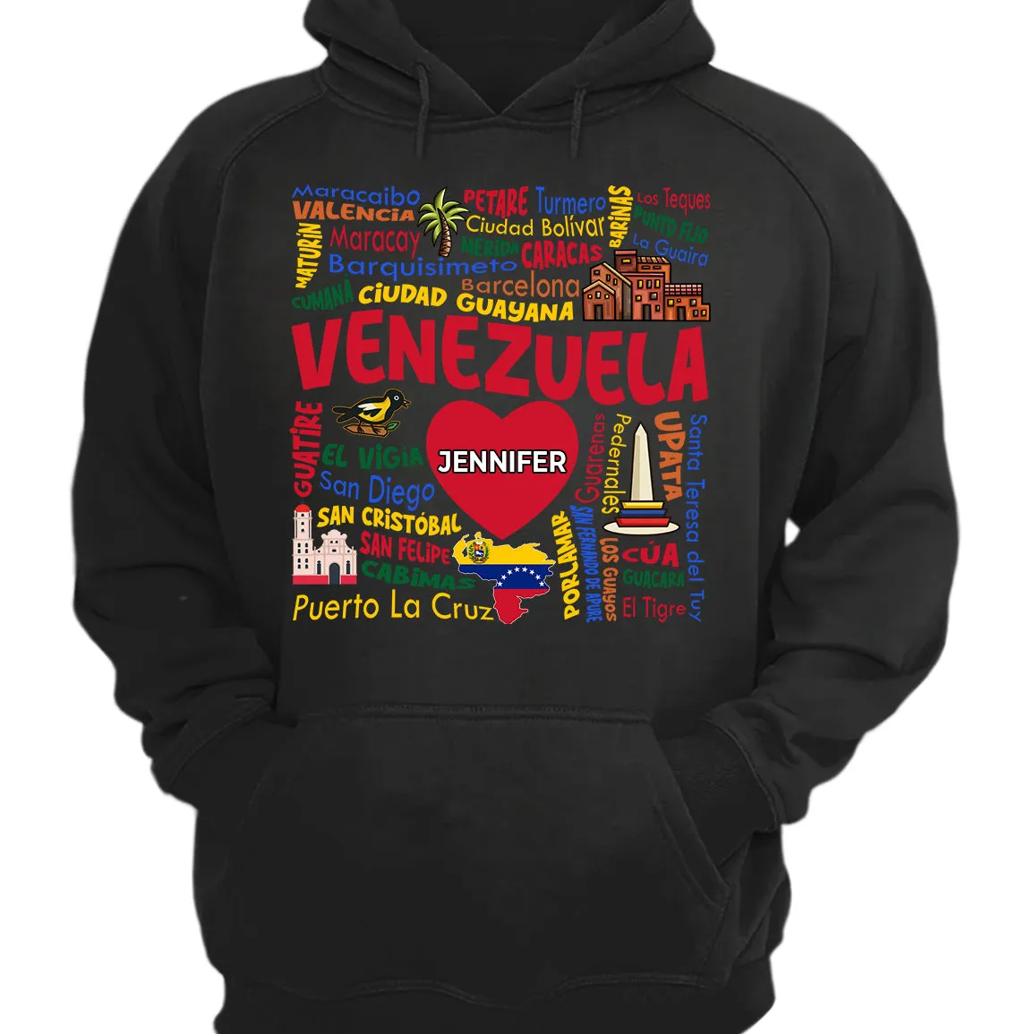 Custom Venezuela T-shirt With Cities, Map, Heart And Your Name
