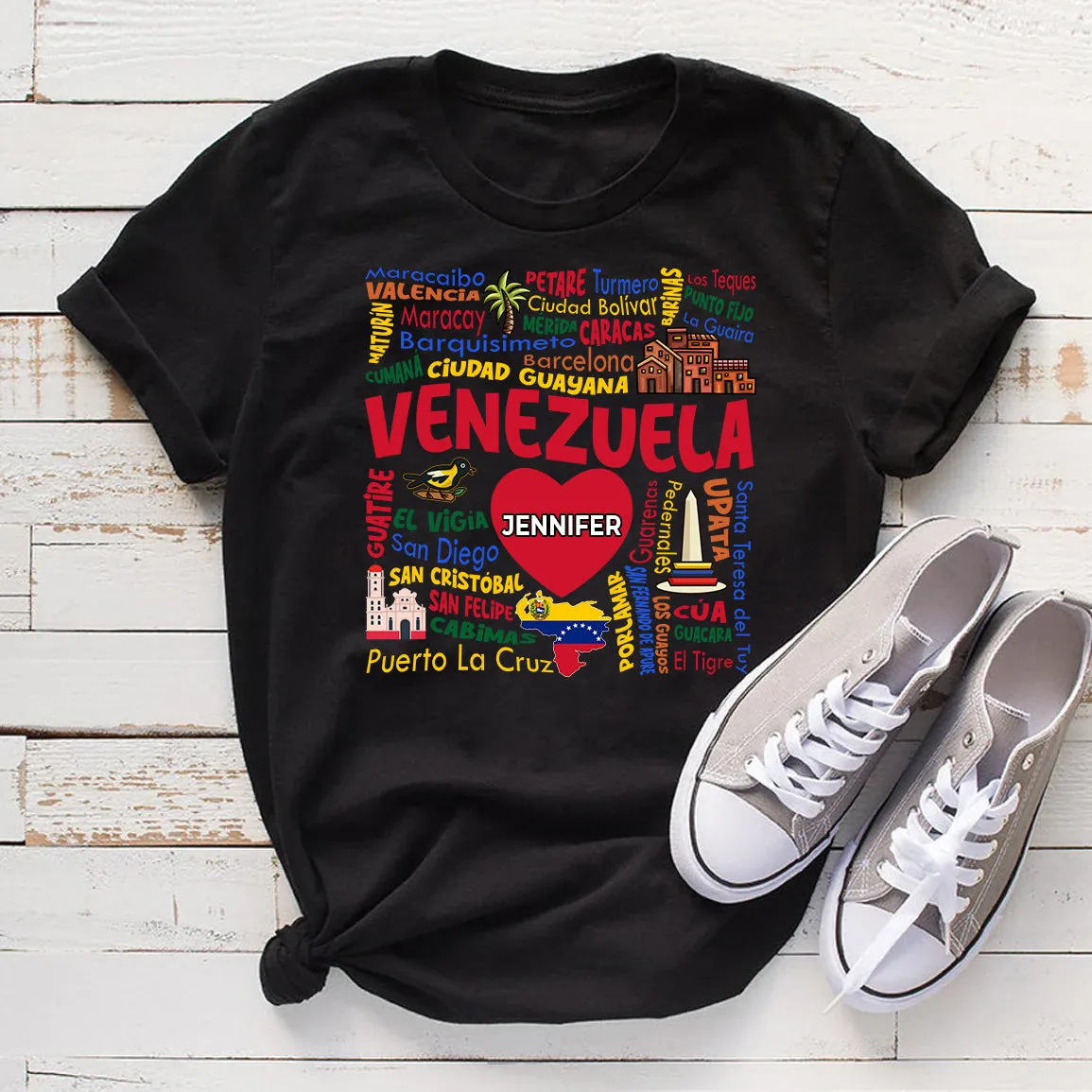Custom Venezuela T-shirt With Cities, Map, Heart And Your Name