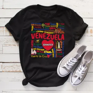 Custom Venezuela T-shirt With Cities, Map, Heart And Your Name
