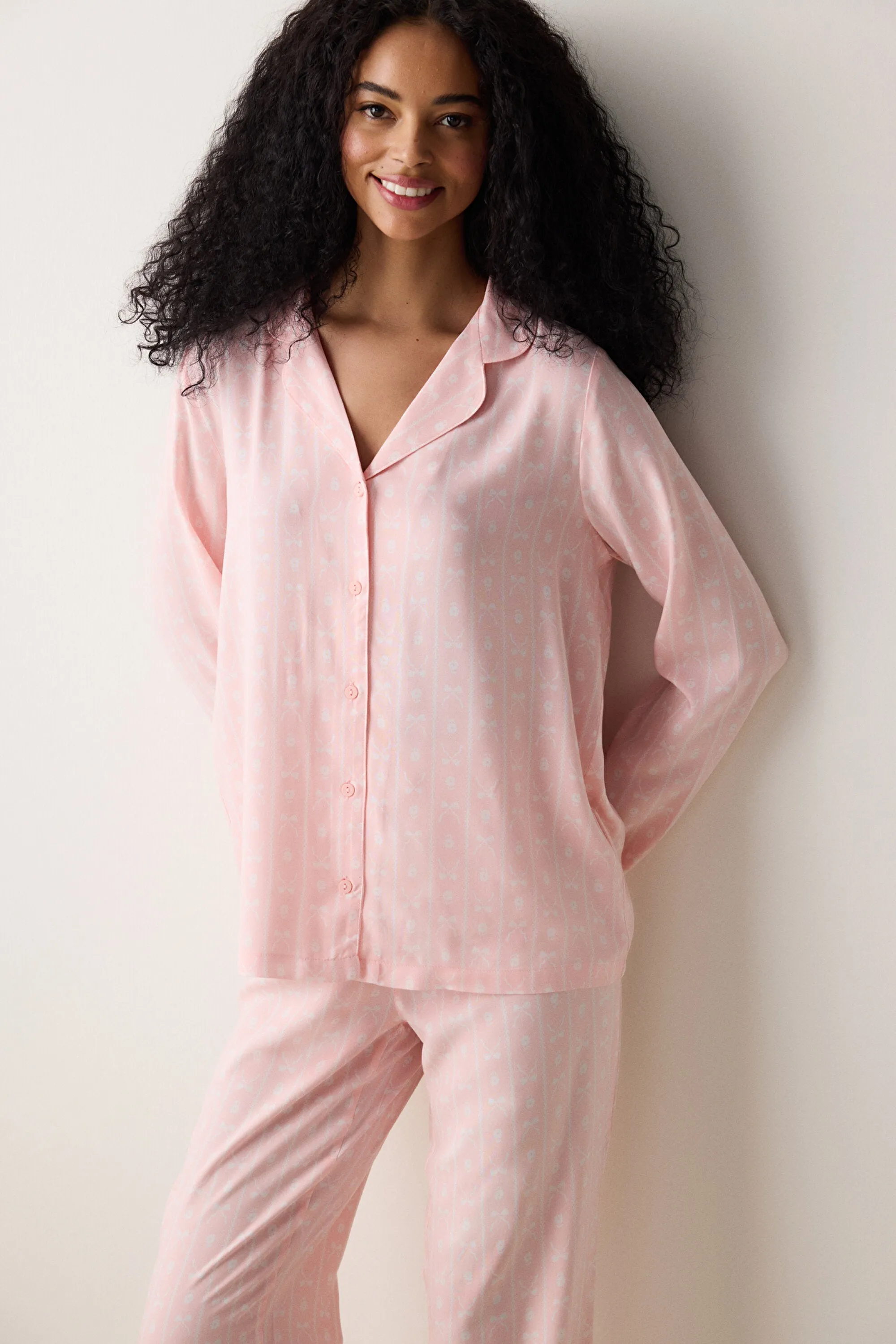 Cute Bows Shirt Pants Pajama Set