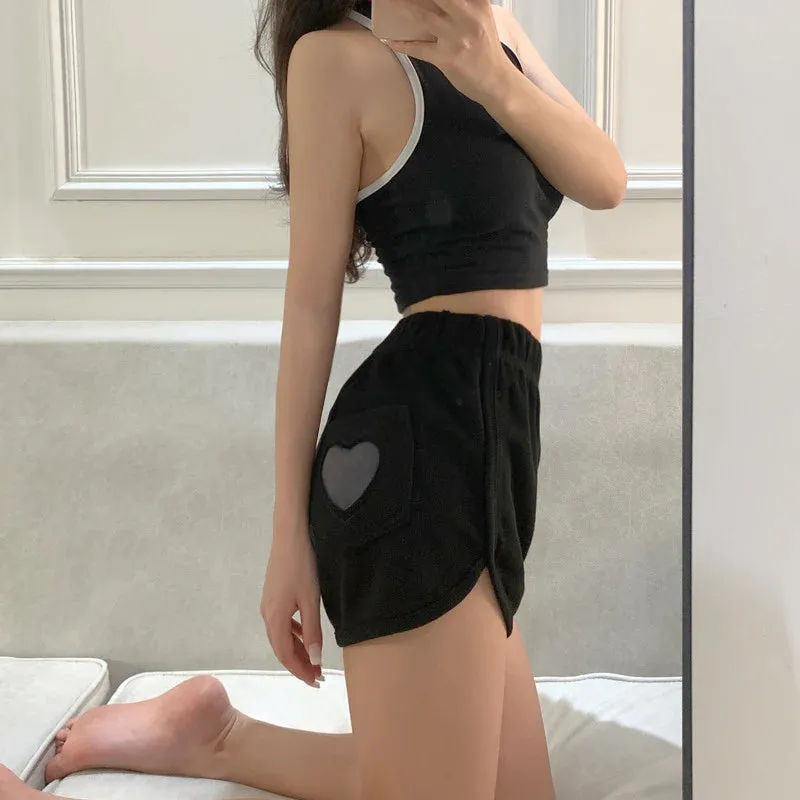 Cute Love Embroidered Home Wear Shorts