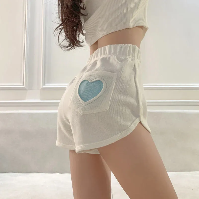 Cute Love Embroidered Home Wear Shorts
