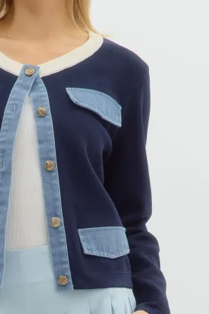Denim Accent Knit Cardigan