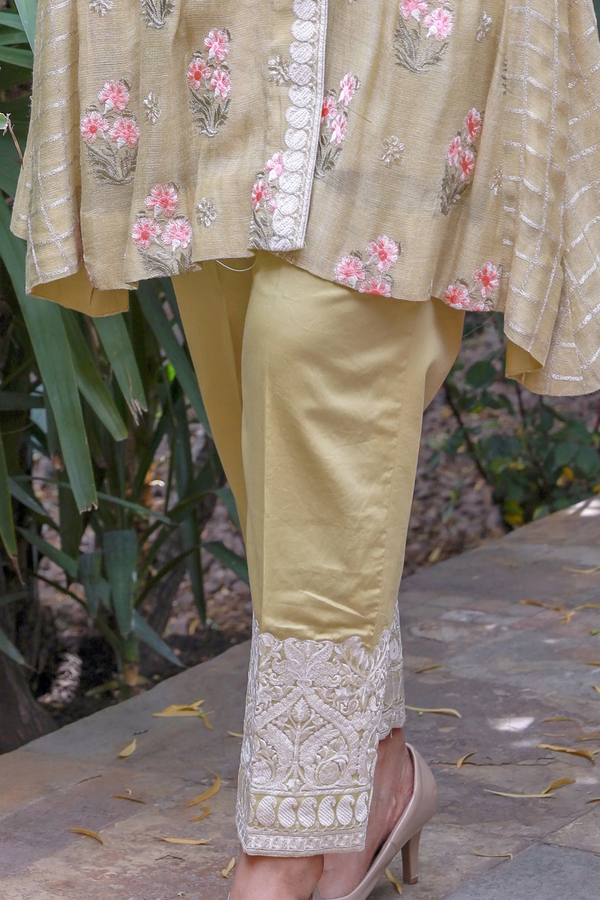 Dijon Yellow Cotton-Net Salwar Kameez Suit