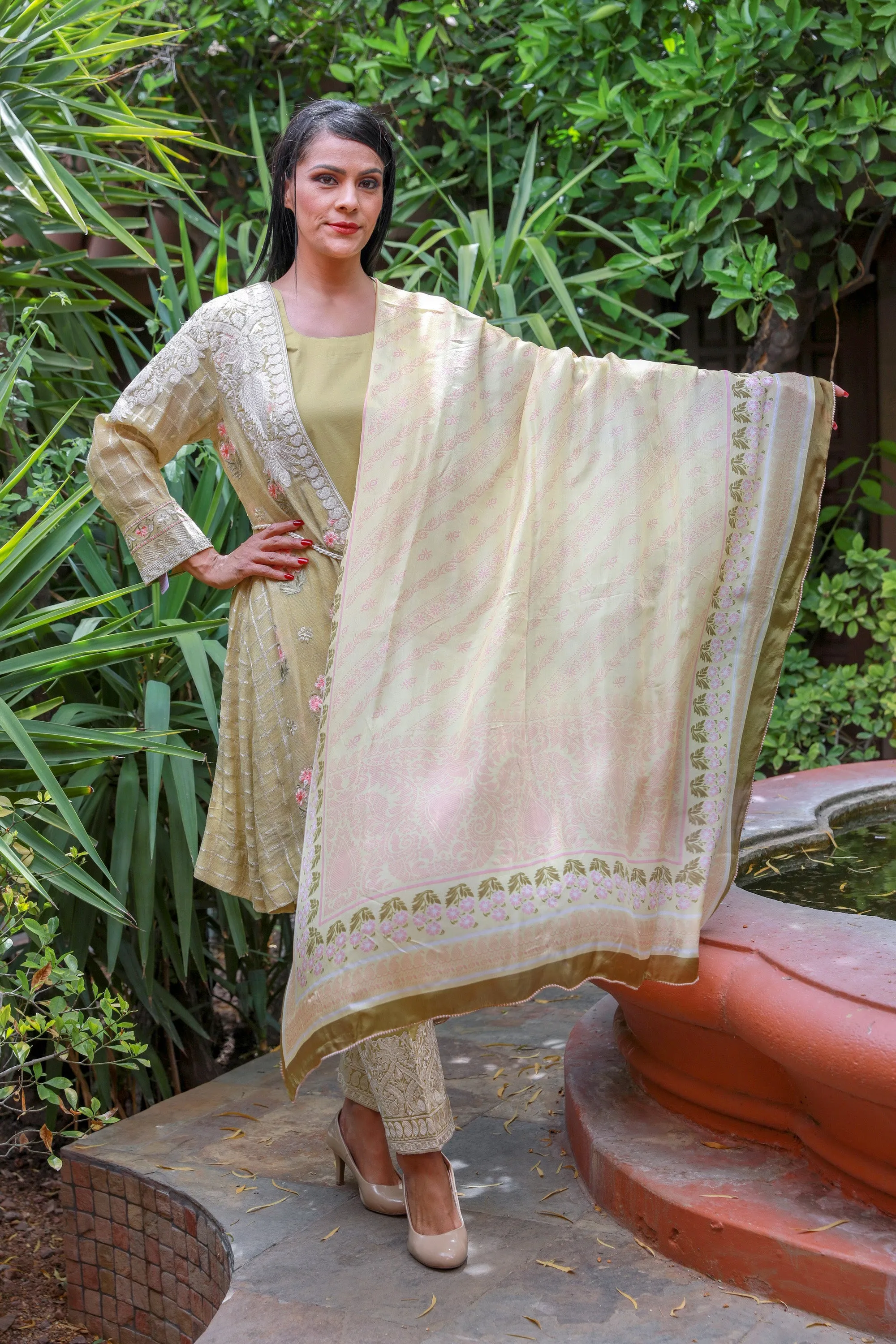 Dijon Yellow Cotton-Net Salwar Kameez Suit