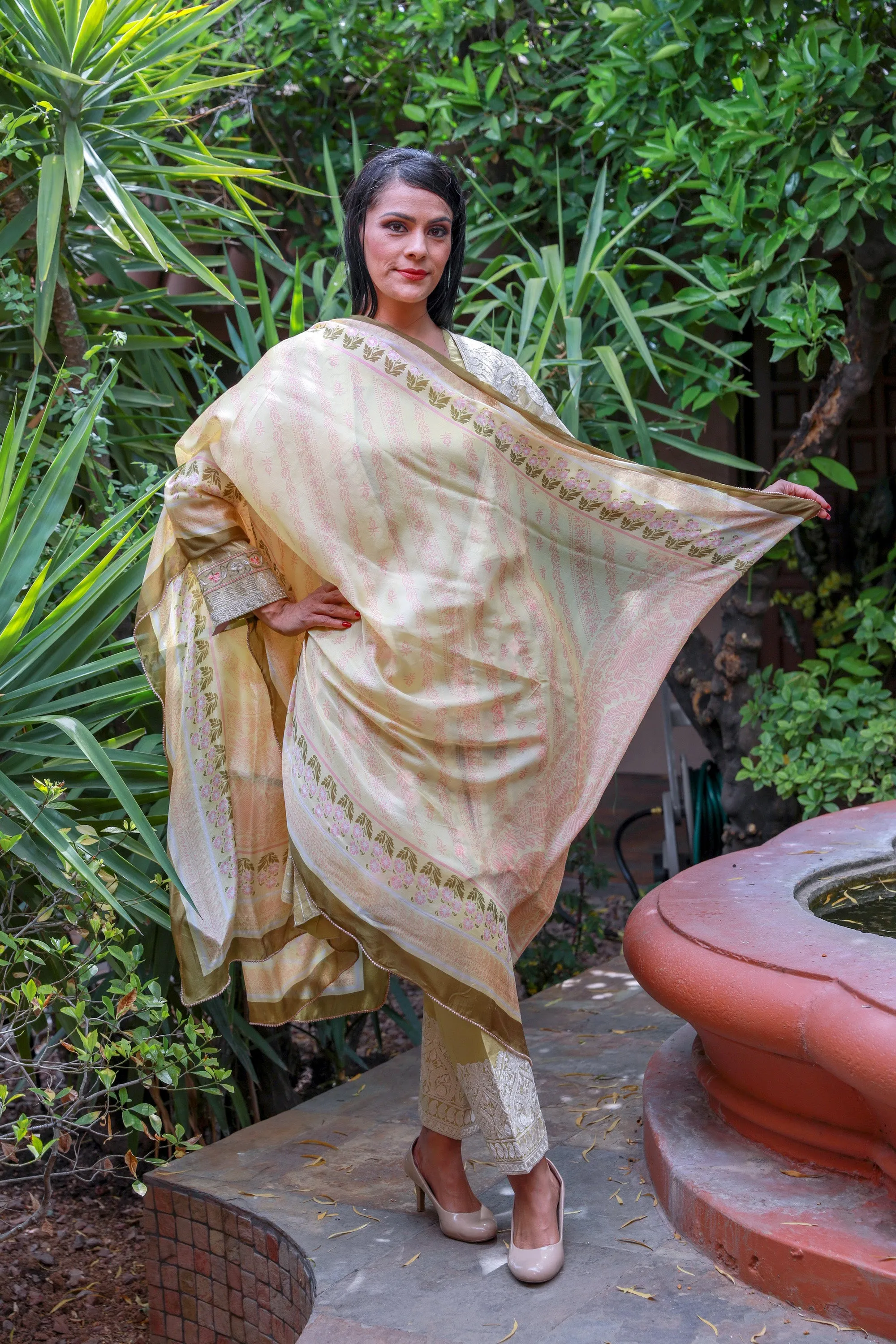 Dijon Yellow Cotton-Net Salwar Kameez Suit