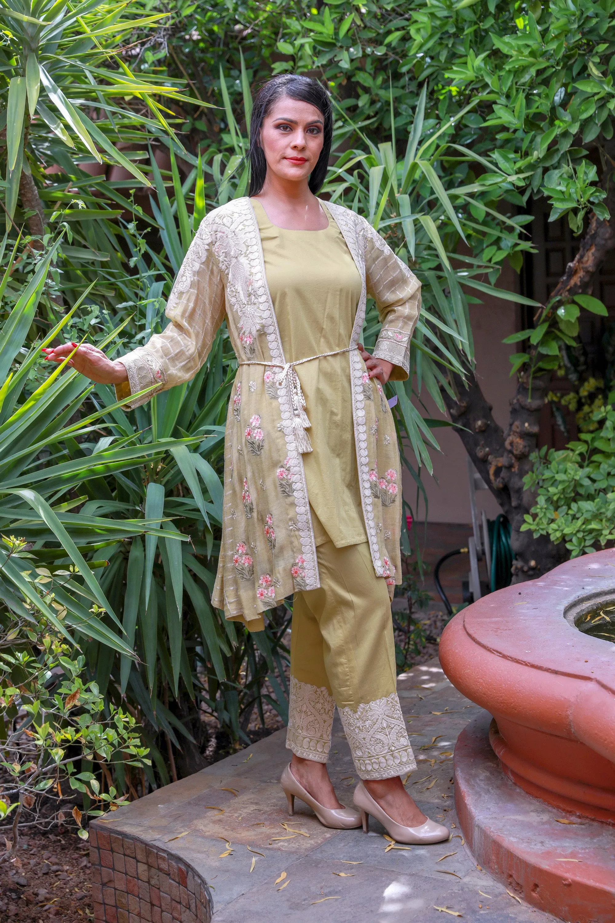 Dijon Yellow Cotton-Net Salwar Kameez Suit
