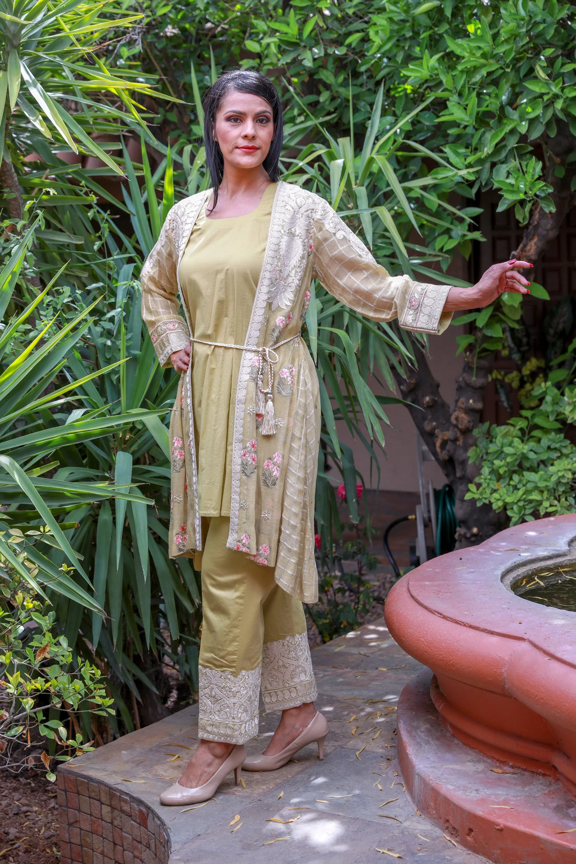 Dijon Yellow Cotton-Net Salwar Kameez Suit