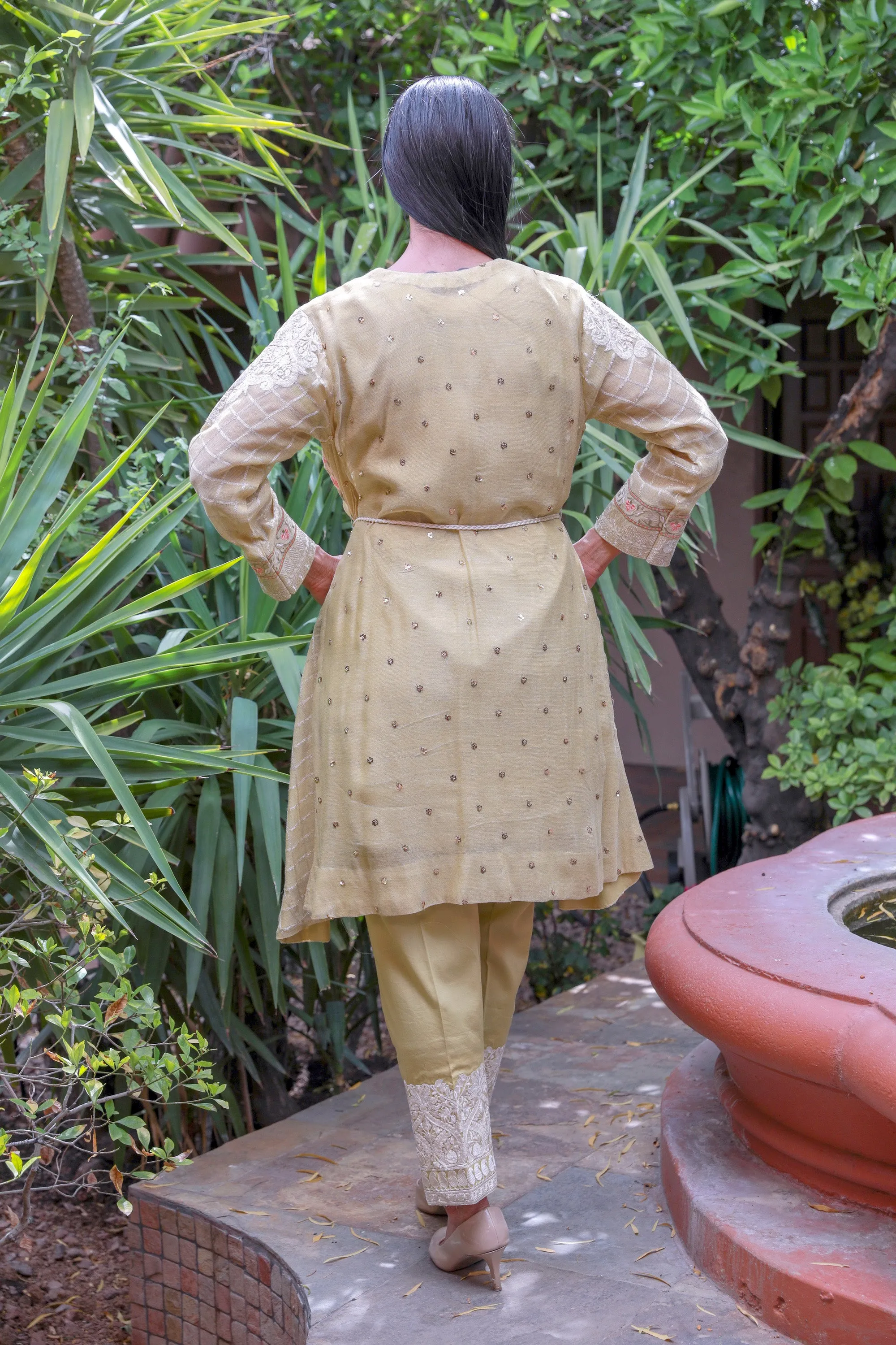 Dijon Yellow Cotton-Net Salwar Kameez Suit