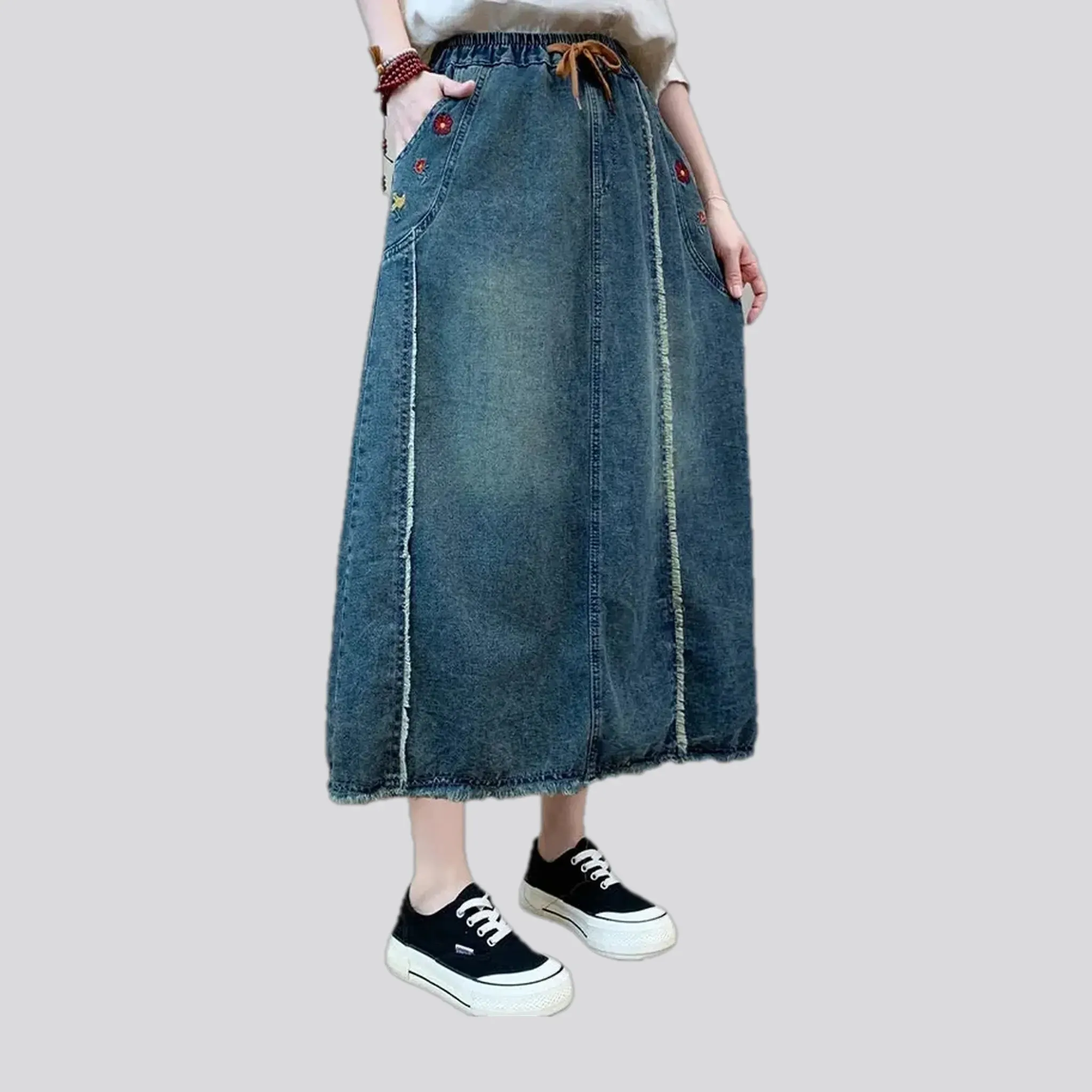 Distressed high waist jean skirt