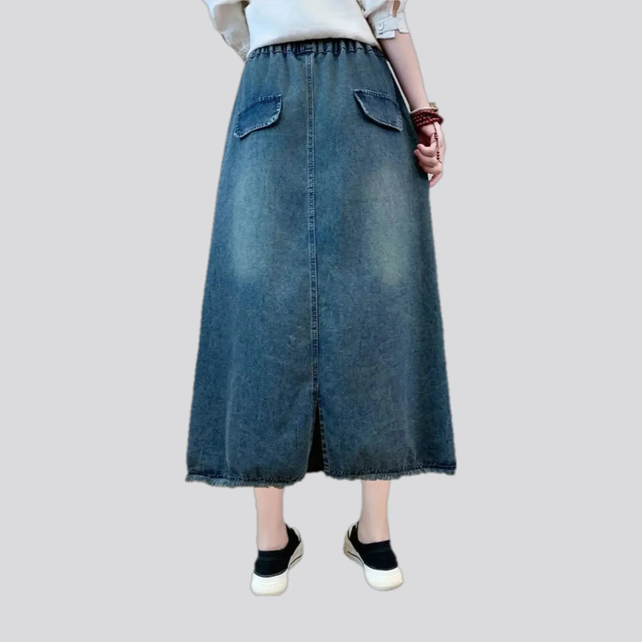 Distressed high waist jean skirt