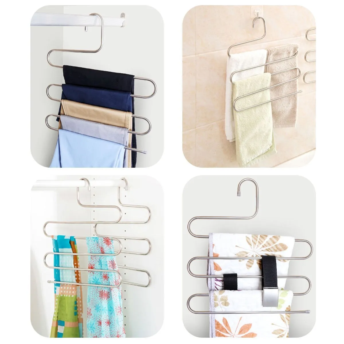 DOIOWN Pants Hangers S-Shape Stainless Steel Clothes Hangers Space Saving Hangers Closet Organizer for Pants Jeans Scarf(5 Layers,10Pcs)